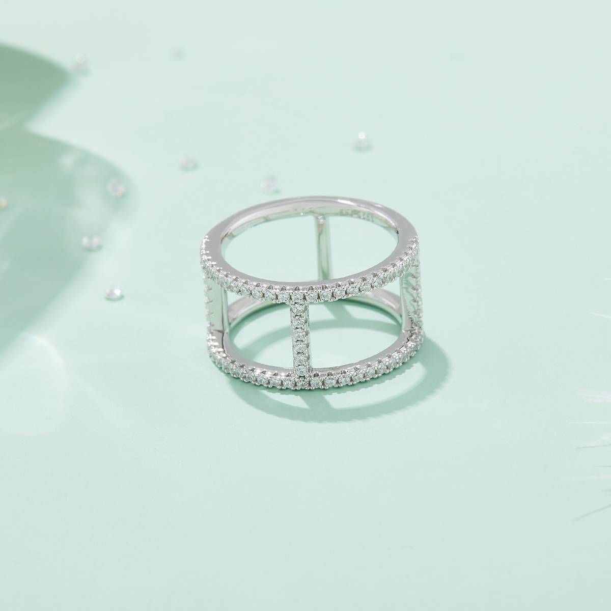 I-shaped guard ring S925 silver plated platinum Moissanite cherry stone